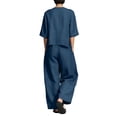 thumbnail image 4 of LEKWK Linen Sets for Women 2 Piece 3/4 Sleeve Button Down Crewneck Tops and Loose Fit Wide Leg Pants Summer Fashion Casual Vacation Outfits, 4 of 5