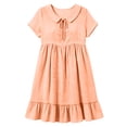 thumbnail image 4 of Ayolanni Women Summer Dresses Short Sleeve Solid V Neck A-Line Midi Dress Travel Beach Cotton Linen Flowy Dress Orange S, 4 of 7