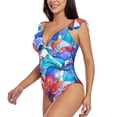 thumbnail image 3 of Fotbe Bright Flowers Women's Tummy Control Swimsuits Slimming One Piece Bathing Suit Ruffle Wrap V Neck Swimwear-, 3 of 8