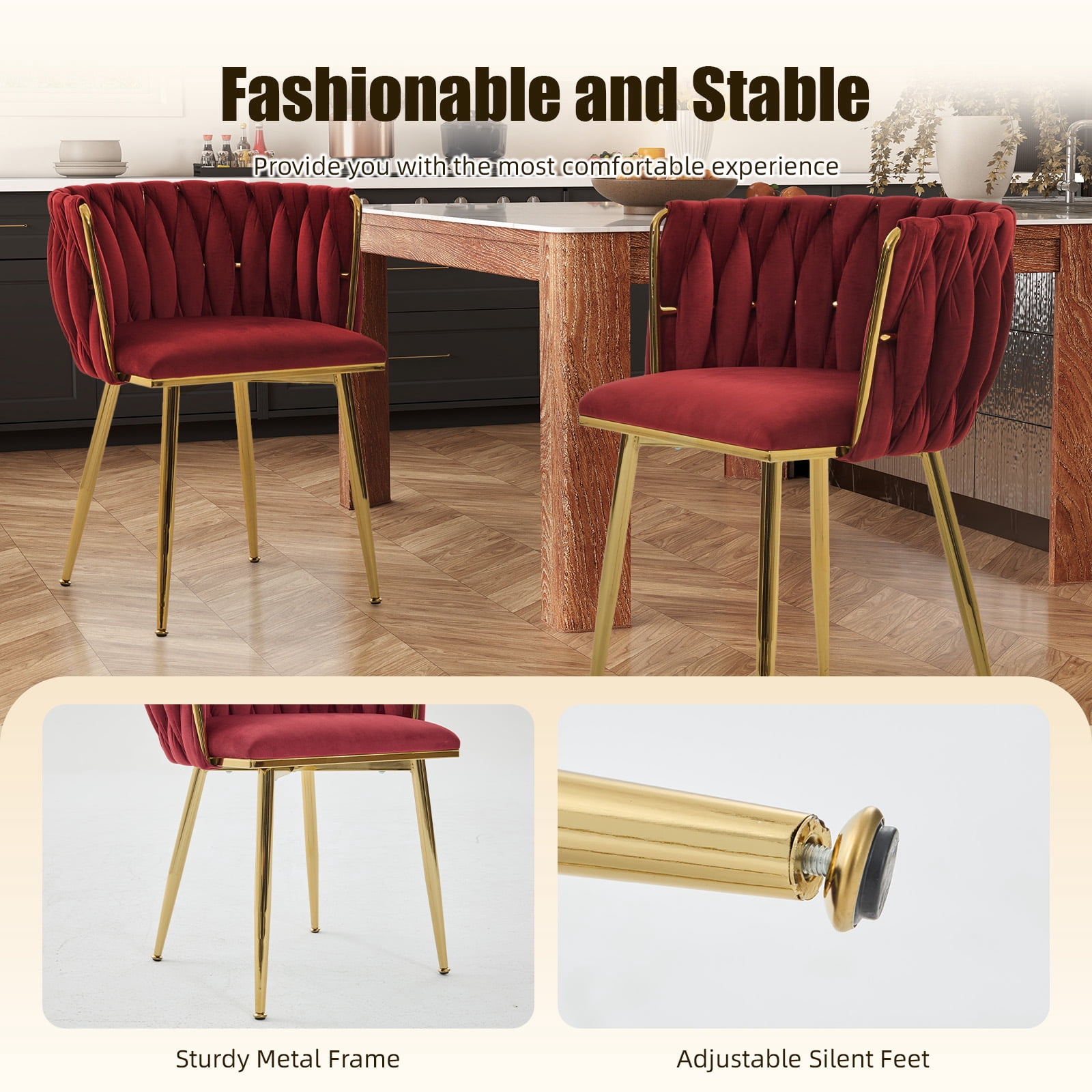 MOONMISS Dining Chairs Set of 2 with Metal Legs for Kitchen Dinning Room,Wine Red