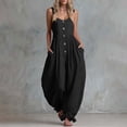 thumbnail image 3 of MLCDZ Jumpsuits For Women Boho Sleeveless Square Neck Button Front Rompers Casual Loose Breathable Balloon Leg Ruffle Hem Overalls With Pockets, 3 of 7