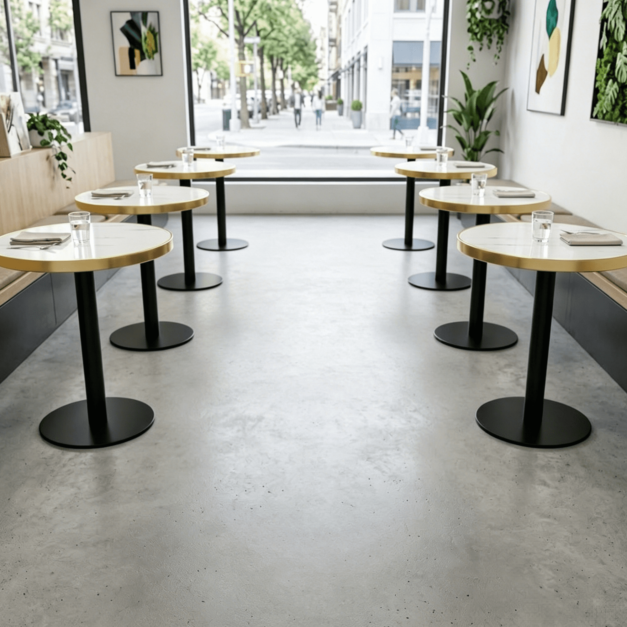 23.6" Round MDF sprayed with UV paint countertop, marble texture, stainless steel edging, metal table legs, modern light luxury edge/coffee table.