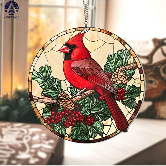 Red Cardinal Suncatcher, Cardinal Window Hanging, Christmas Bird Lover Gift, Bird Memorial Gift for Christmas, Cardinal Lover Gift