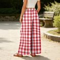 thumbnail image 6 of Women's Plaid Wide Leg Palazzo Pants, High Waisted Gingham Long Trousers with Pockets, Casual Summer Beach Flowy Pants, S-2XL, 6 of 6