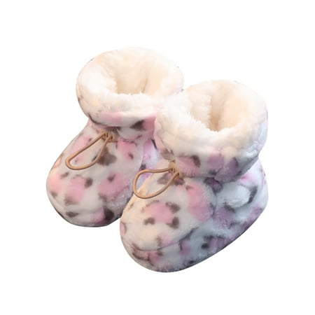 

Harsuny Infant Baby Cotton Boots First Walkers Stay On Socks Plush Lining Crib Shoes Walking Cute Non-slip Winter Bootie Prewalker Booties Pink Leopard 3C