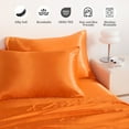 thumbnail image 2 of Luxury Satin Full Sheet Set, Orange 4-Piece, Silky Deep Pocket Fitted Sheet for Hair and Skin, 2 of 8