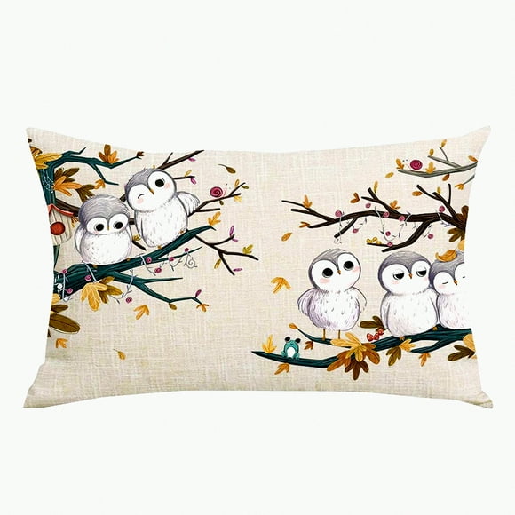 Lovely Owl Watercolor Branch Decorative Pillowcase - Grey Green Brown Home Sofa Chair Bed Decoration - Cotton Linen Throw Pillow Cover - 12 x 20"