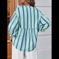 thumbnail image 4 of Blusa de Verano A Rayas con Cuello en V y Mangas Abullonadas para Mujer, Estilo Babydoll, Holgada e Informal Verde L, 4 of 9