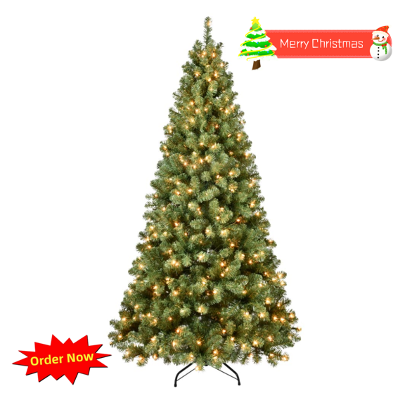 Tcbosik Pre-Lit Artificial Christmas Tree with Lights, 7ft Xmas Tree with 1072 Branch Tips, Easy Assembly, Green