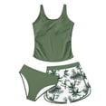 thumbnail image 5 of BOBOGOJP Girls Tankini Swimsuits 2 Piece Criss Cross Ruched Swimwear Printed Swim Shorts Girl Bathing Suit for 9-16 Years Green for Size 15-16 Years, 5 of 5