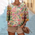 thumbnail image 2 of 3/4 Length Sleeve Womens Tops 2026 Floral Print Vintage Casual Loose with Round Neck Plus Size Shirts, 2 of 5