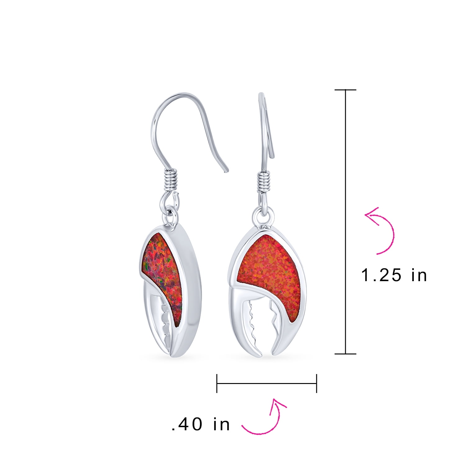 Nautical Be My Lobster Red Opal Crab Claw Dangle Earrings .925 Silver