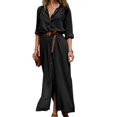 thumbnail image 1 of Vestido maxi de mujer sólido con escote en V profundo Vestido de manga larga con cordones divididos en otoño para niña Noticed FS9538-10, 1 of 7