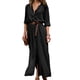 thumbnail image 1 of Vestido maxi de mujer sólido con escote en V profundo Vestido de manga larga con cordones divididos en otoño para niña Methold FS9538-10, 1 of 7