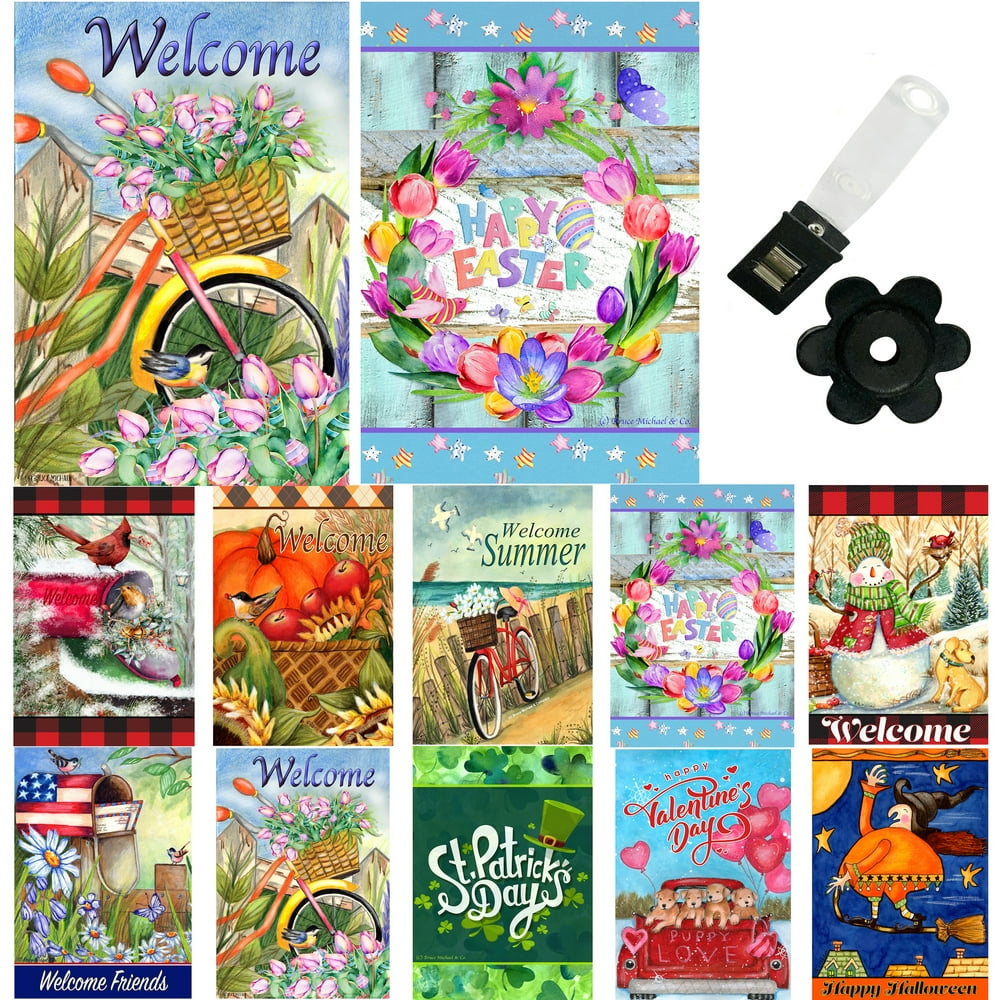 Seasonal Garden Flag Set of 10 - 12 x 18 inch Yard flag Decorations