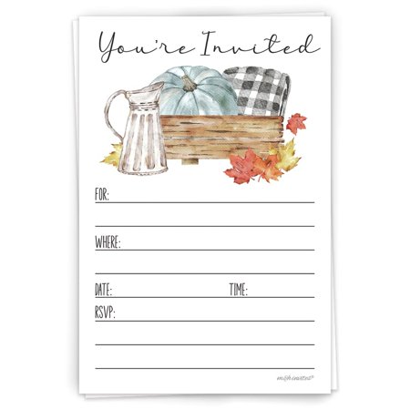 Autumn Bliss Watercolor Invitations - 20 Count Rustic Fall Harvest Design for Bridal, Baby Shower, Wedding, School, Neighborhood, and Church Events with Envelopes