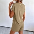 thumbnail image 5 of Womens Summer Casual Solid Color Romper Short Sleeve Crewneck Shorts Overalls Jumpsuit with Pockets Outfits Back Zipped Khaki, 5 of 8
