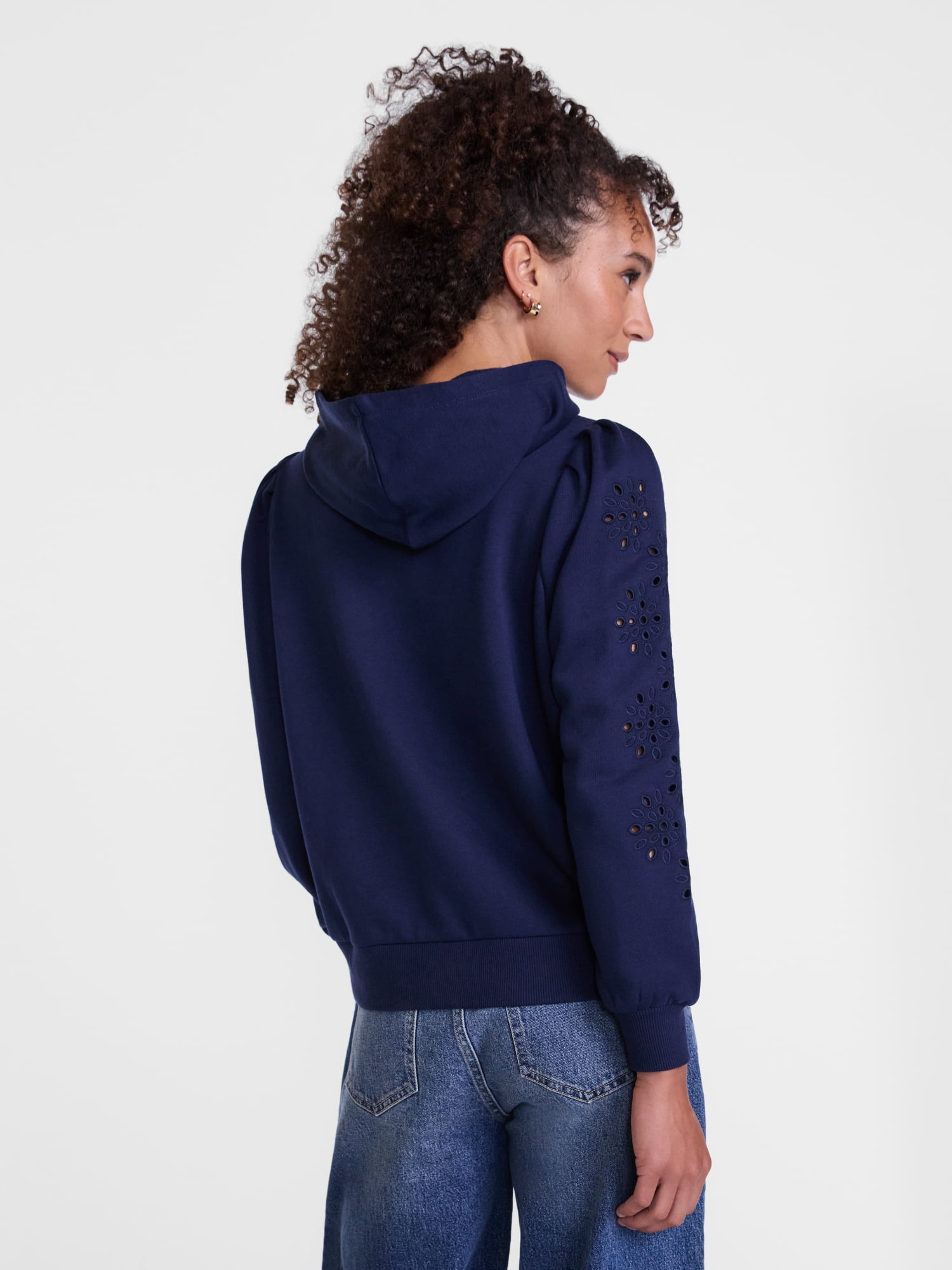 Scenario Women's and Women's Plus Eyelet Hoodie with Long Sleeves, Sizes XS-4X