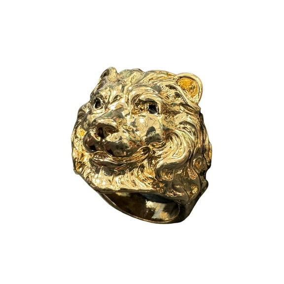 PikaLF Gold Lion Head Ring for Men, Norse Viking Lion with Mane, Lion Totem Ring, Heavy Metal Rock Punk Style Gothic Biker Ring, Amulet Ring, Viking Animal Jewelry Gift for Men Boys
