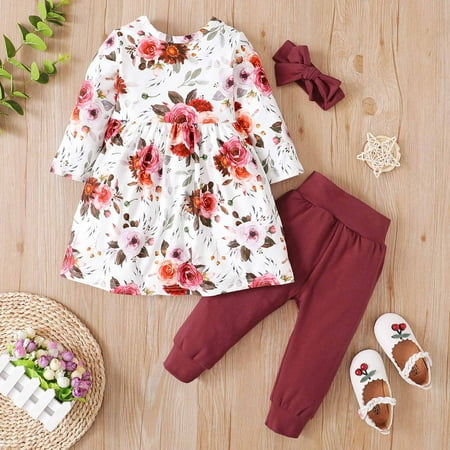 

XMMSWDLA Deals Clearance Baby Outerwear Baby Boys Spring And Autumn Floral Top Solid Color Clothes Infant Toddler Baby Boys Trousers Two-piece Set