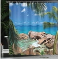 thumbnail image 4 of Ambesonne Turquoise Shower Curtain, Palm Tree Coastline, 69"Wx84"L, Turquoise, 4 of 5