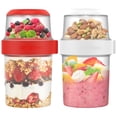 thumbnail image 1 of Grusce 2 Pack On The Go 19 oz Breakfast Cups with Lids, Reusable Cereal Yogurt Cup with Topping Plastic Milk Jar Overnight Oats Container for Granola Oatmeal To Take Along, 1 of 8