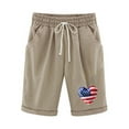 thumbnail image 4 of Iyufng Shorts for Women Plus Size,4Th of July Casual Linen Shorts Women,Cotton and Linen Fashionable Printing Elastic Waist Drawstring 5-inch Shorts, 4 of 4