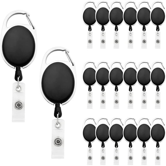 20Pcs Carabiner Badge Reels Retractable ID Card Reels (Black)