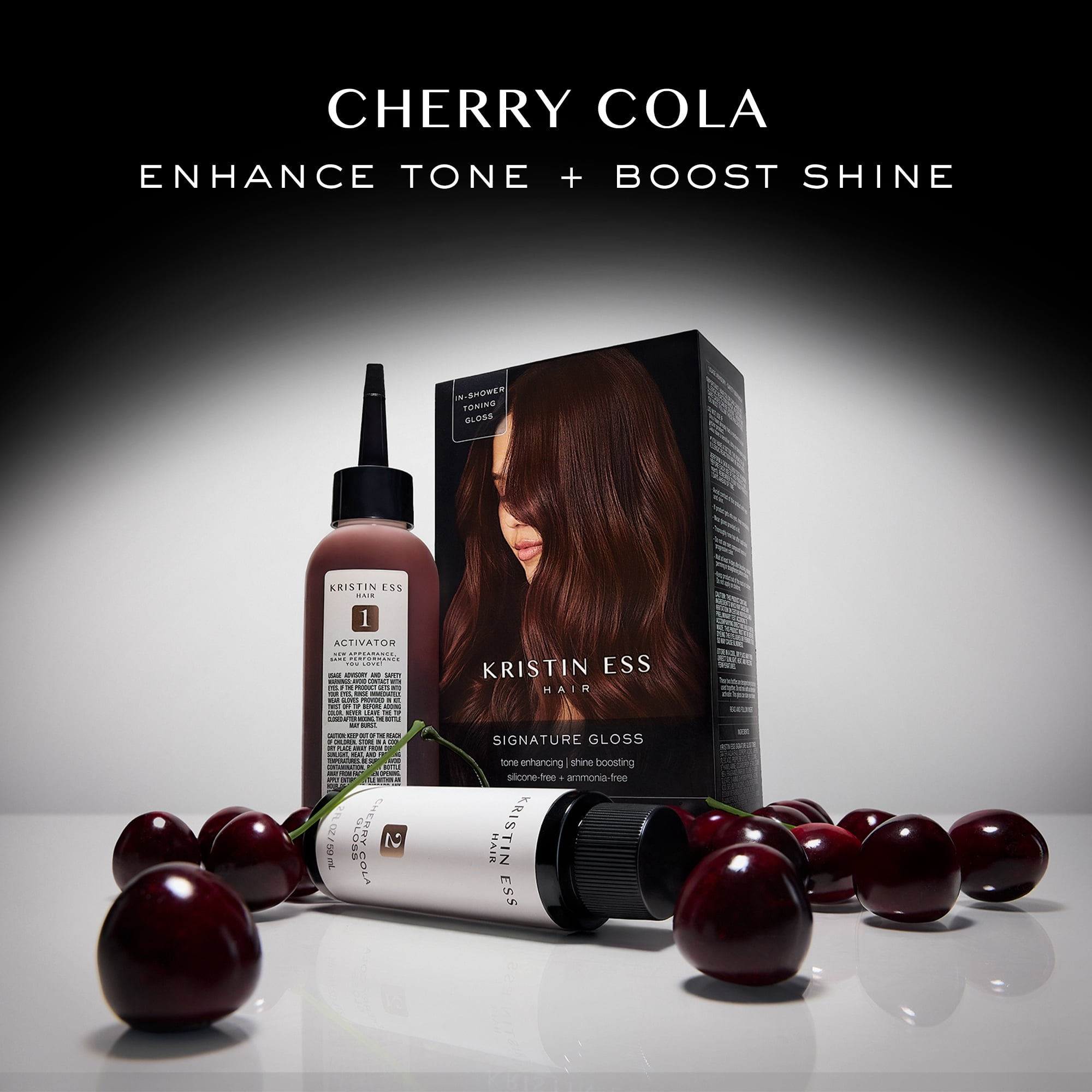 Kristin Ess Hair Gloss in Cherry Cola, Warm Red Brown - 4 Week Semi Permanent Hair Color for Women - Shine - Hair Dye Glaze