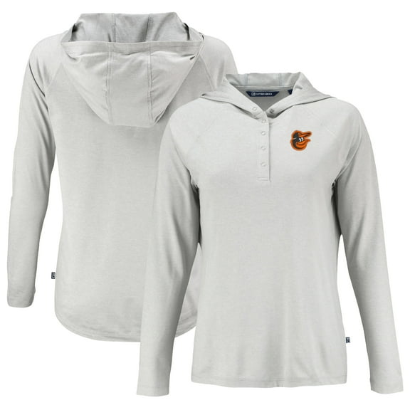 Women's Cutter & Buck Gray Baltimore Orioles  Coastline Epic Comfort Eco Recycled Hoodie Raglan Long Sleeve T-Shirt