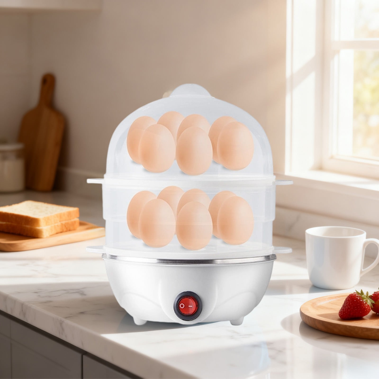 Double Layer Electric Egg Cooker for Hard or Soft Boiled Eggs, Automatic Shut-Off Breakfast Maker, Compact Appliance for Family Meal Prep and Dorm Rooms