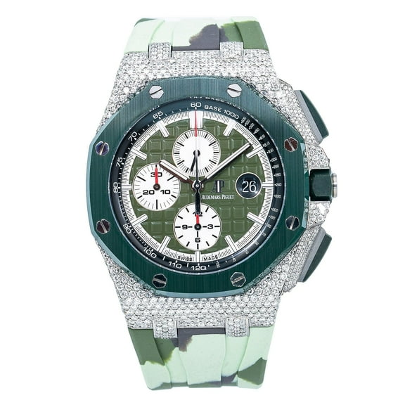 Pre-Owned Audemars Piguet Royal Oak Offshore Chronograph 26400SO 44MM Green Dial With 7.25 CT Diamonds