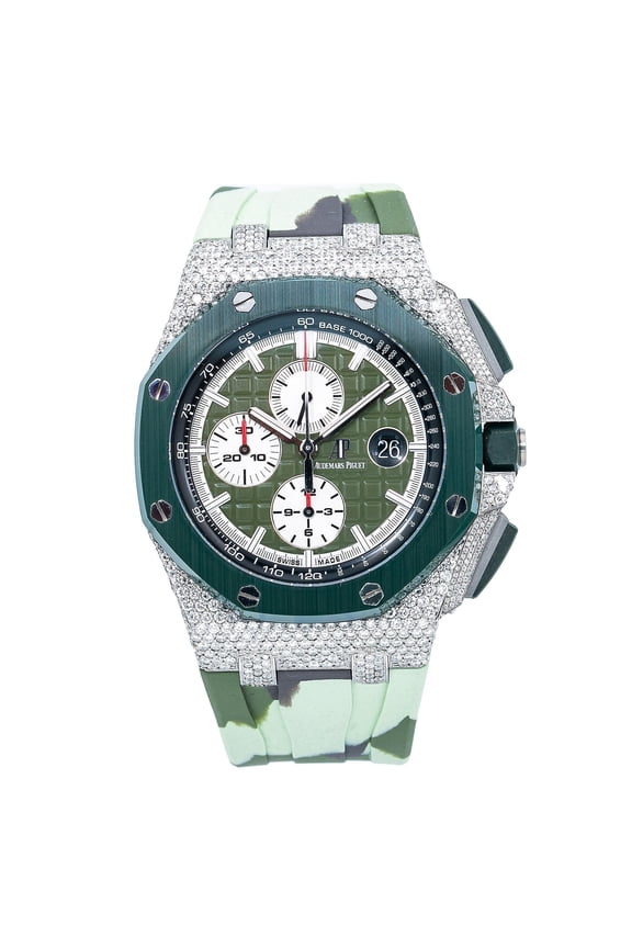 Pre-Owned Audemars Piguet Royal Oak Offshore Chronograph 26400SO 44MM Green Dial With 7.25 CT Diamonds