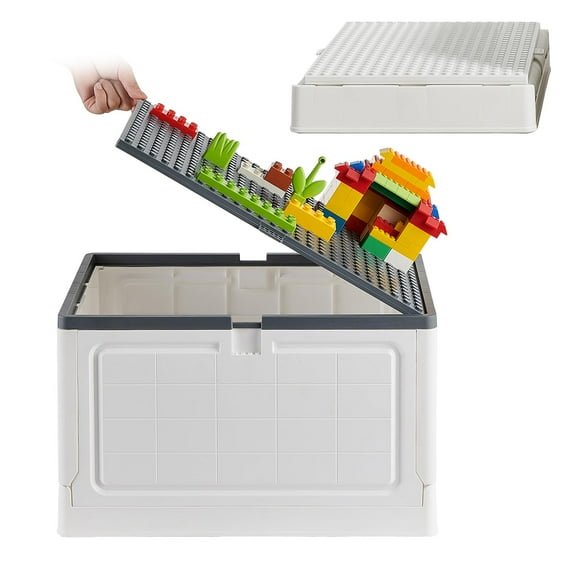 Toy Box Toy Chest with Building Lid for Duplo Blocks,38 Qt.Foldable Storage Bins with Drawing Board,36L Lego Storage Box for Boys and Girls,Lego Storage Organizer(2 PACK Grey+White)