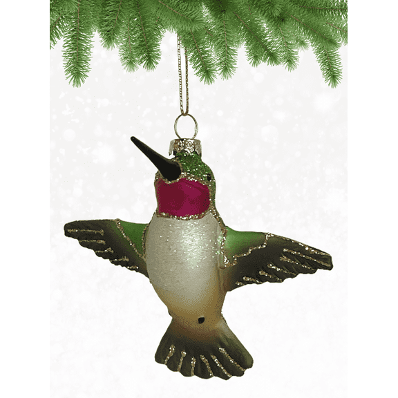Cobane Studio Male Glass Hummingbird Ornament, Hand-Painted Christmas Bird Ornament Home Decor