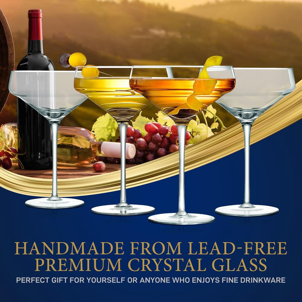 Sets of Crystal Martini Glass, Ultra Clear, Elegant Crystal Clear Wine Glass Pair, Dishwasher Safe, Great For Dinner, Parties, Wedding, And Elegant Occasions, 4.88 Inch Max Diameter