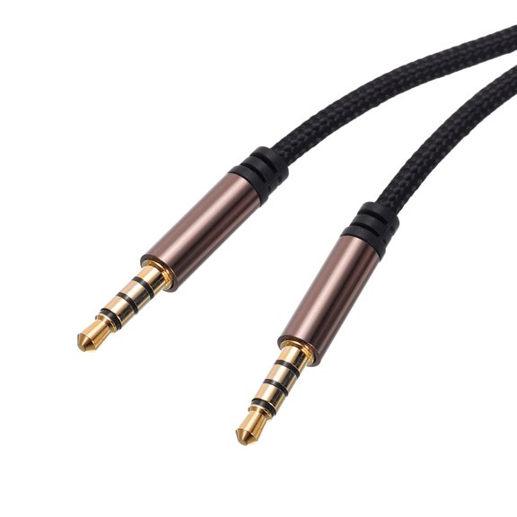 3.5mm TRRS Aux Cable Male to Male Auxiliary Audio HiFi Headphone Cord 10ft Nylon Braided for Phone, Brown