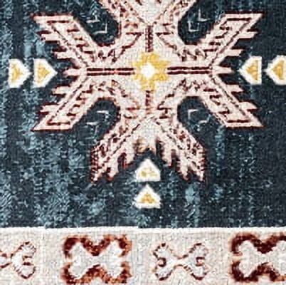 Everwash™ Treasure Saul Southwest Geometric Machine Washable Runner Area Rug, Navy Blue/Red, 2'2"x7'2"