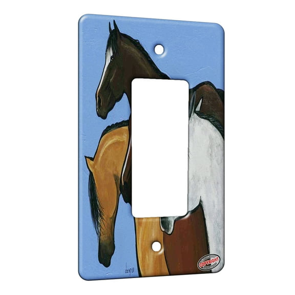 KuzmarK™ 1 Gang Rocker Wall Plate - Four American Quarter Horses Horse Art by Denise Every