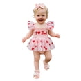 thumbnail image 3 of BemeyourBBs Newborn Baby Girls Mother's Day Father's Day Outfit Summer Romper Dress Baby Girl Clothes I Love Mom Dad Letter Heart Smocked Flying Sleeve Tulle Tutu Dress and Bow Headband Set, 3 of 9