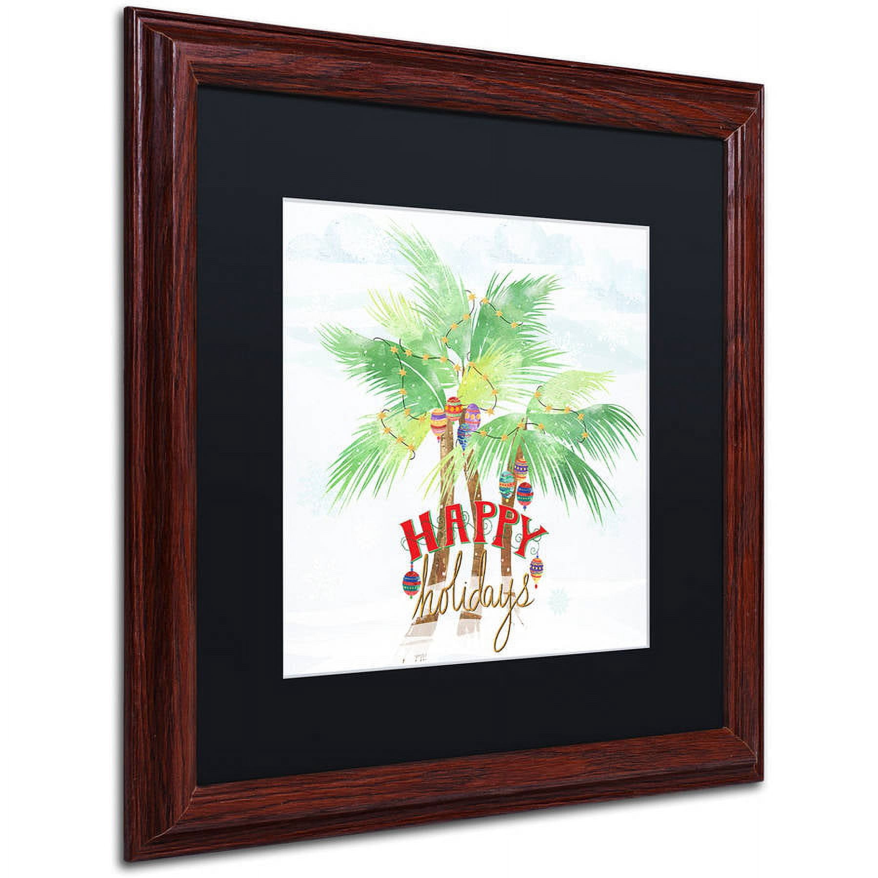 Trademark Fine Art "Xmas Palm Trees" Canvas Art by Lisa Powell Braun, Black Matte, Wood Frame