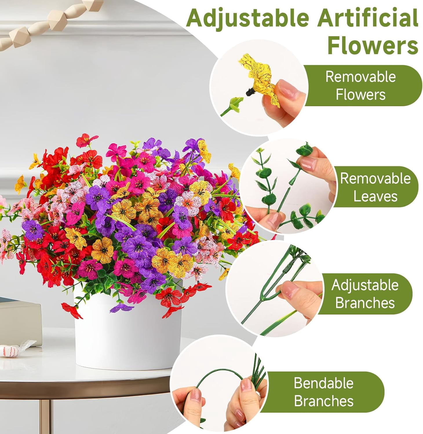 24 Bundles Artificial Flowers Faux Plants Outdoor Decor, UV Resistant Silk Violet Spring Fake Plants for Outside Indoor Yard Home Patio Porch Decor, Mix 5 Colors