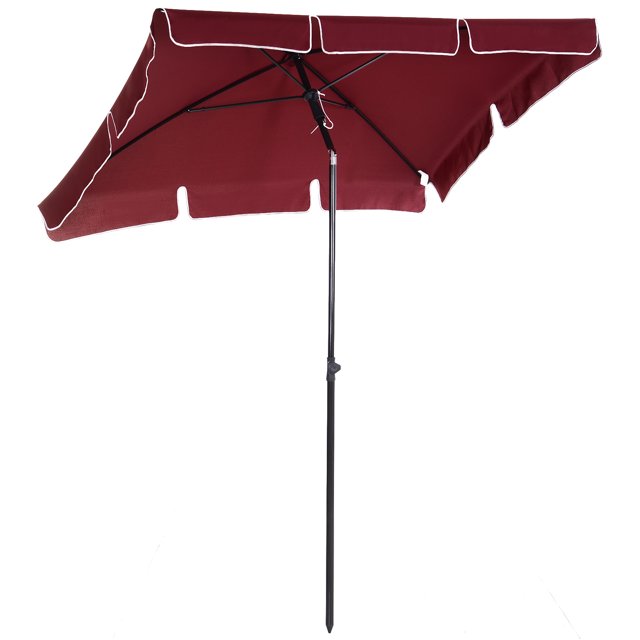 Outsunny Parasol Rectangulaire de Patio 6,5 X 4 Pi en Aluminium, Inclinable et Ajustable, Parasol de Jardin, Pare-Soleil, Auvent Extérieur, Rouge Vin