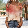 thumbnail image 2 of Taqqpue Womens 3/4 Length Sleeve Tops Fall Dressy Casual Floral Printed Crew-Neck Half Sleeve Button T Shirt Loose Fit Plus Size Blouse Tops, 2 of 7