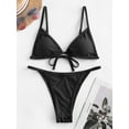 thumbnail image 4 of ZAFUL Women Swimwear Tie Ribbed String Bikini Swimsuit Black S, 4 of 7