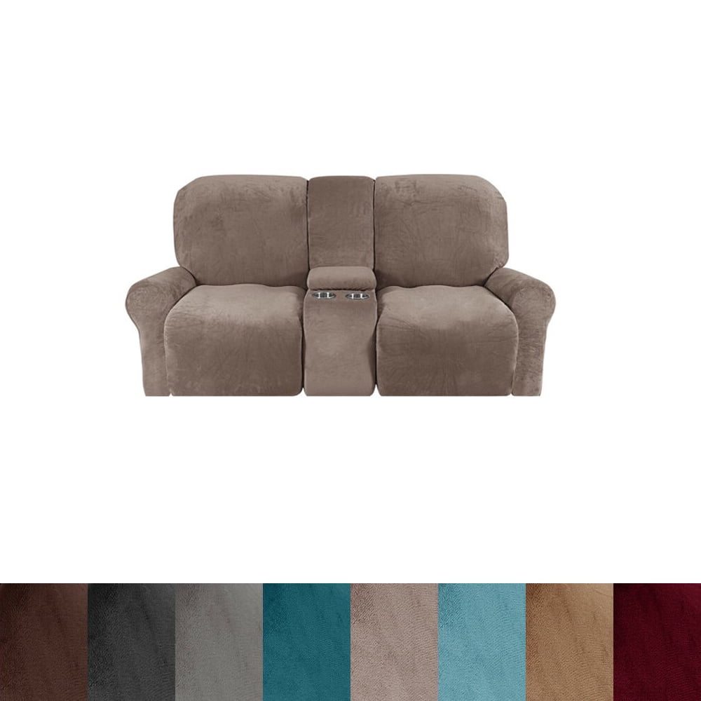 Loveseat Recliner Cover with Center Console, Stretch Velvet Recliner