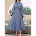 thumbnail image 4 of Women'S Knee-Length Spring and Autumn Dresses Bowknot Solid Color Shirt Sleeve Big Swing Long Dresses Blue S, 4 of 7