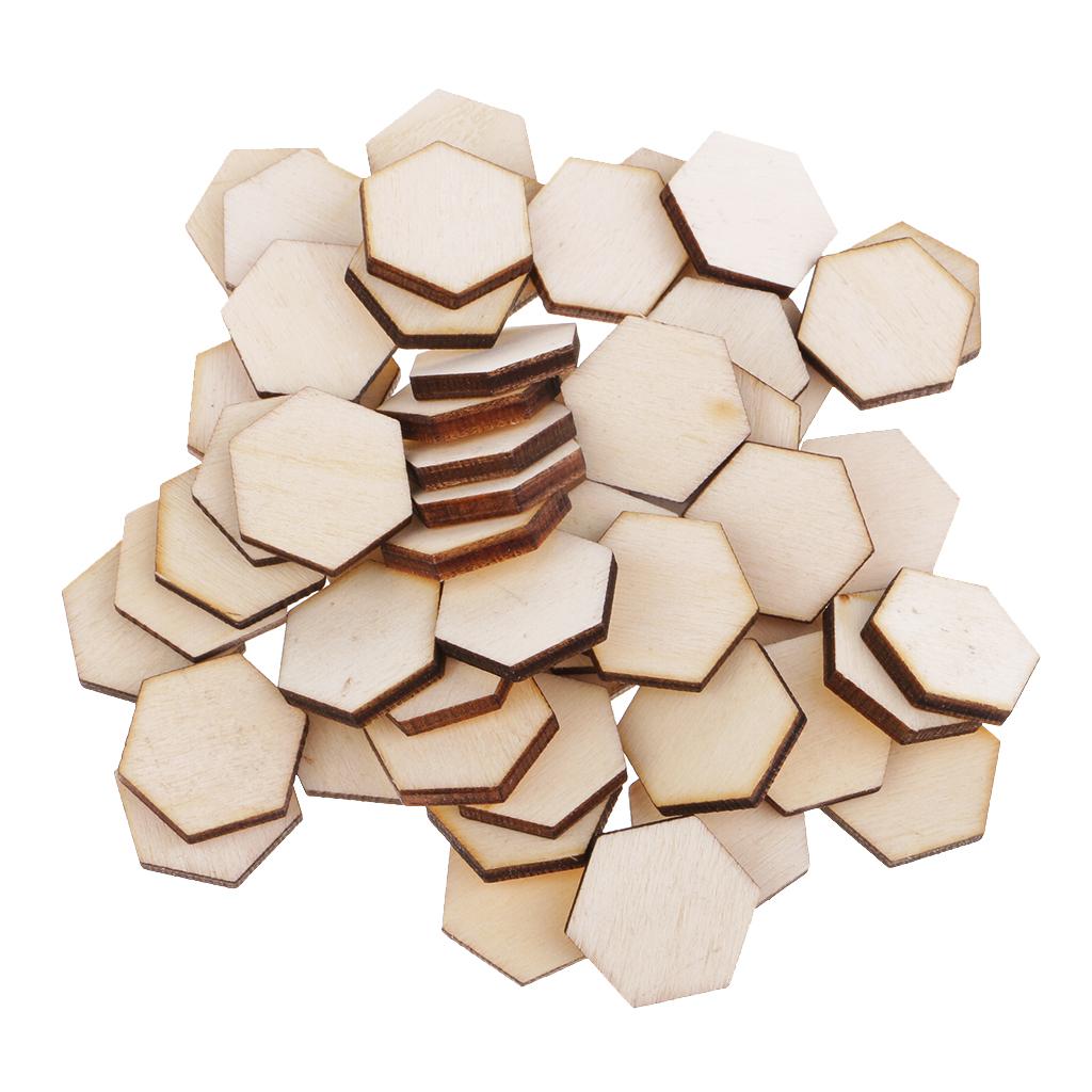 54pcs Blank Wood Hexagon Wood Pieces Natural Wood Cutouts for DIY for , Wood Ornaments Decoration, 1.8x1.8cm, Brown