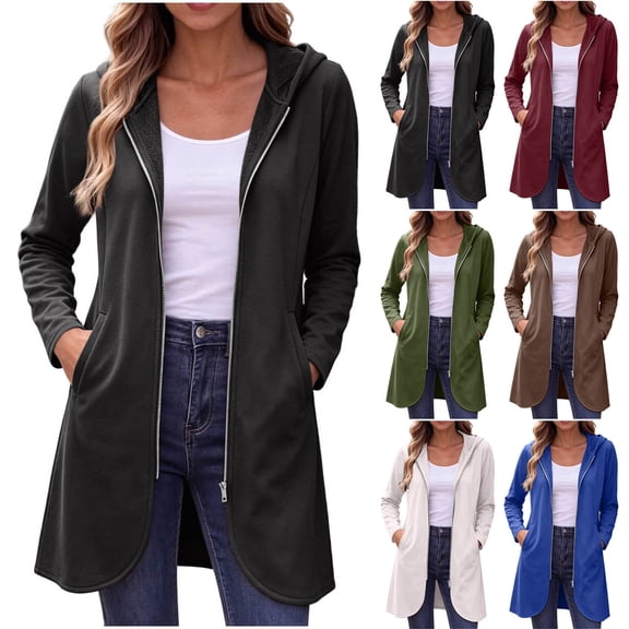 Cardigan Jacket Women Plus Size Hooded Long Sleeve Solid Color Casual Outdoor Sweatshirt Jacket with Pockets Pullover Cardigan Tops