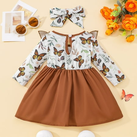 

dmqupv Girls Long Sleeve Dress Toddler Girl Polka Dotted Multilayer Ruffled Long Sleeve Tutu Party Dresses Brown 18-24 Months